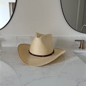 Custom Straw Cowboy Hat with turquoise beads 56 cm Arizona Hatters MSRP $250